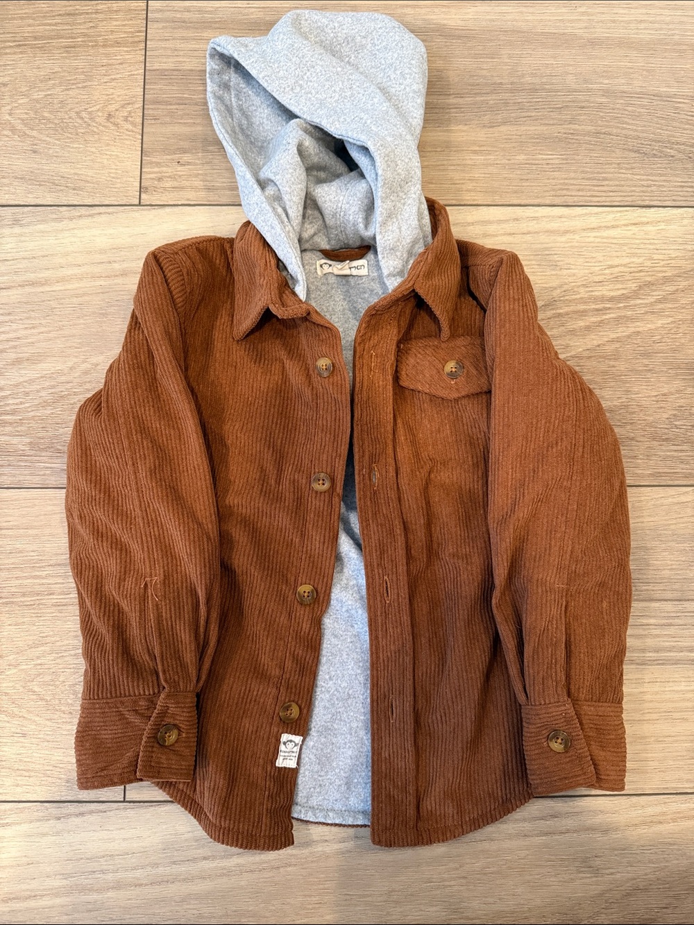 Kids Appaman Corduroy Hooded Jacket in Brown with Gray Hood
